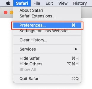 Select Preferences from the drop-down menu of Safari Browser