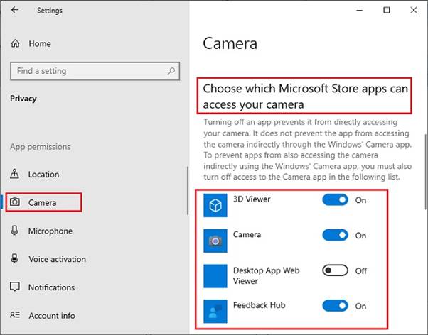 Choose which Microsoft Store apps can access your Camera