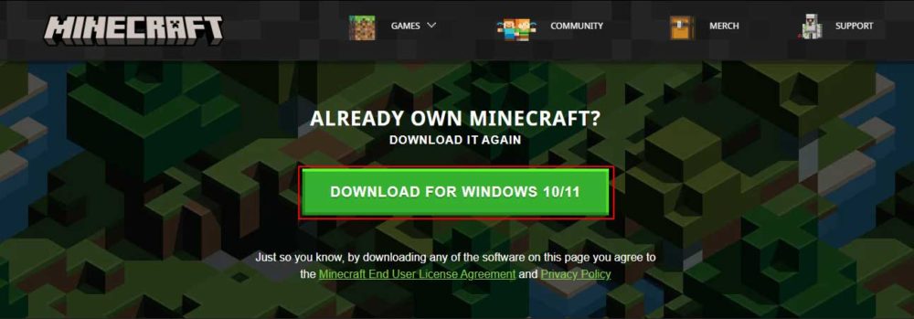 Click on Download Button to Get Minecraft’s Executable File