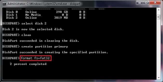 Type format fs=fat32 on command prompt