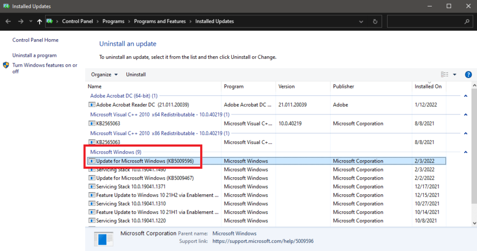 Look For The Latest Windows Update Under The Microsoft Windows Subtab