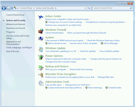 System and Security windows 7