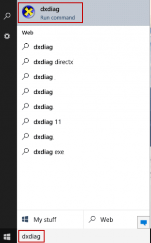 search box, input dxdiag