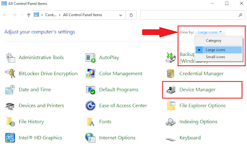 Change Large Icons and select device manager