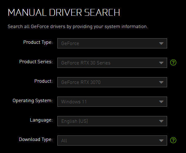 Nvidia Manual Driver Search