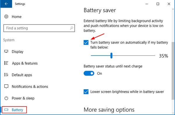 Turn battery saver on automatically.