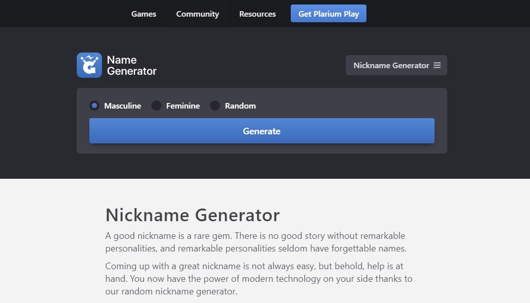 Plarium Nickname Generator