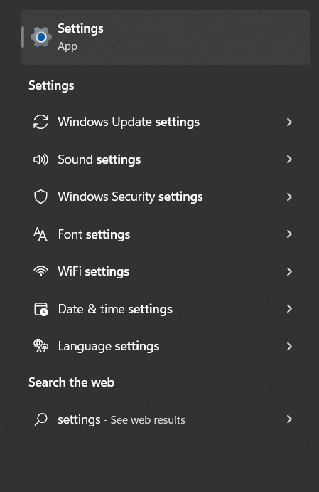 Open Windows Settings by searching