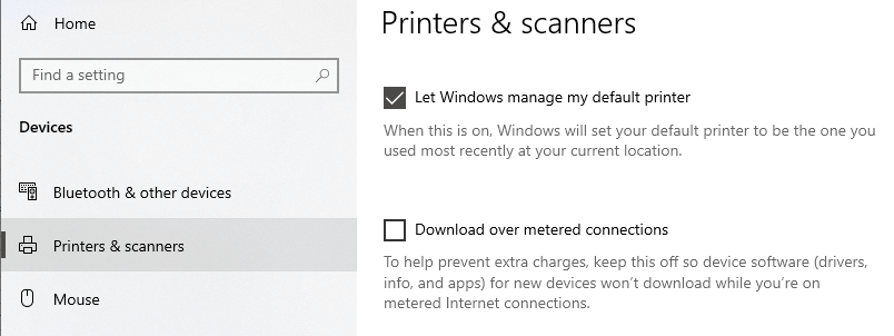 Let Windows manage my default printer