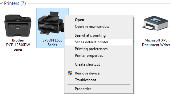 Set as default printer